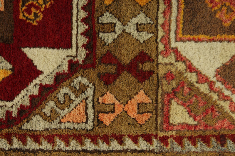 4x7 Red and Olive Green Turkish Tribal Rug