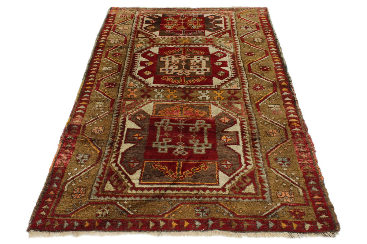 4x7 Red and Olive Green Turkish Tribal Rug