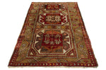 4x7 Red and Olive Green Turkish Tribal Rug