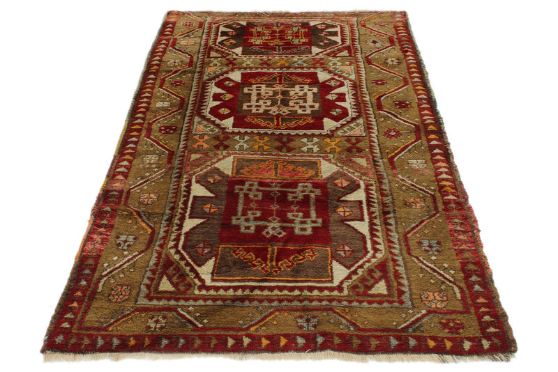 4x7 Red and Olive Green Turkish Tribal Rug