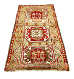 Vintage Handmade 4x7 Red and Olive Green Anatolian Turkish Tribal Distressed Area Rug