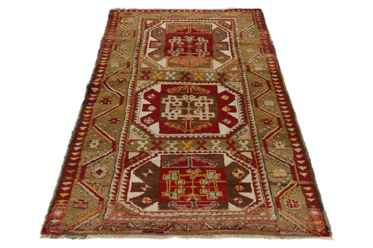 4x7 Red and Olive Green Turkish Tribal Rug