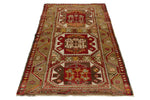 4x7 Red and Olive Green Turkish Tribal Rug