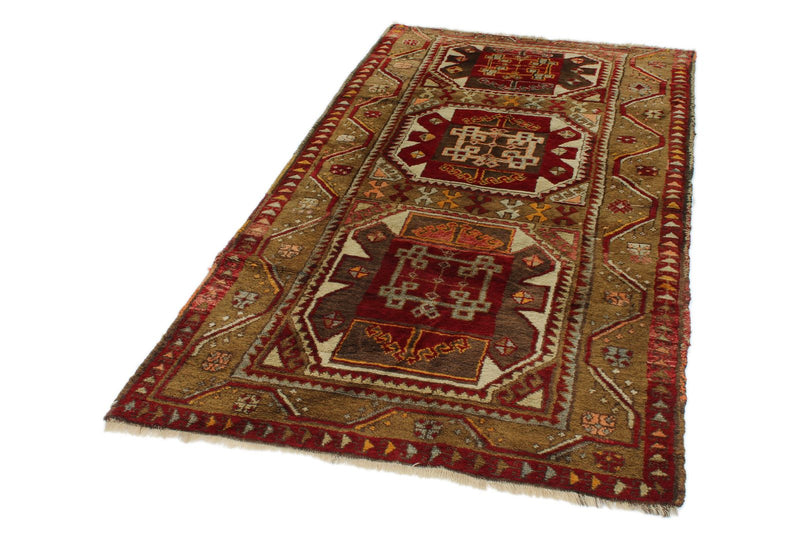 4x7 Red and Olive Green Turkish Tribal Rug