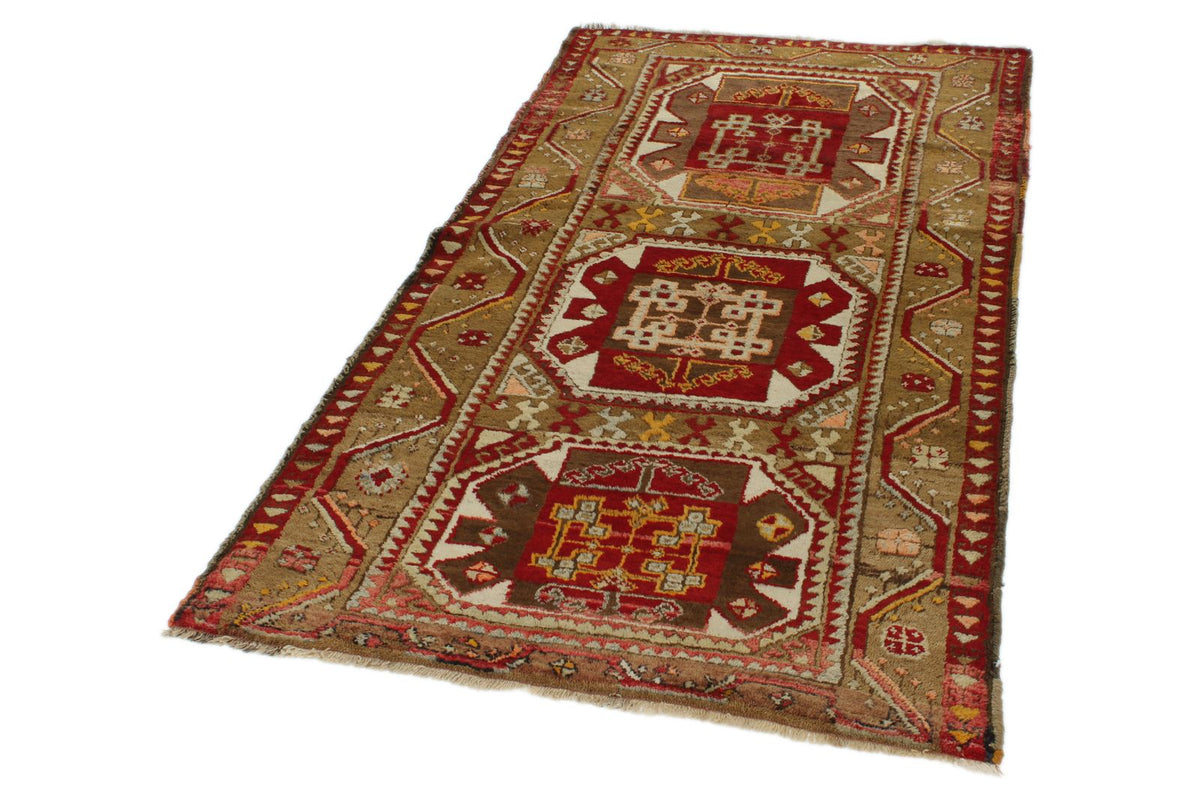 4x7 Red and Olive Green Turkish Tribal Rug