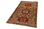 4x7 Red and Olive Green Turkish Tribal Rug