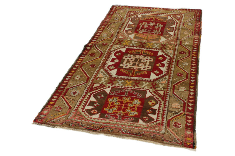 4x7 Red and Olive Green Turkish Tribal Rug