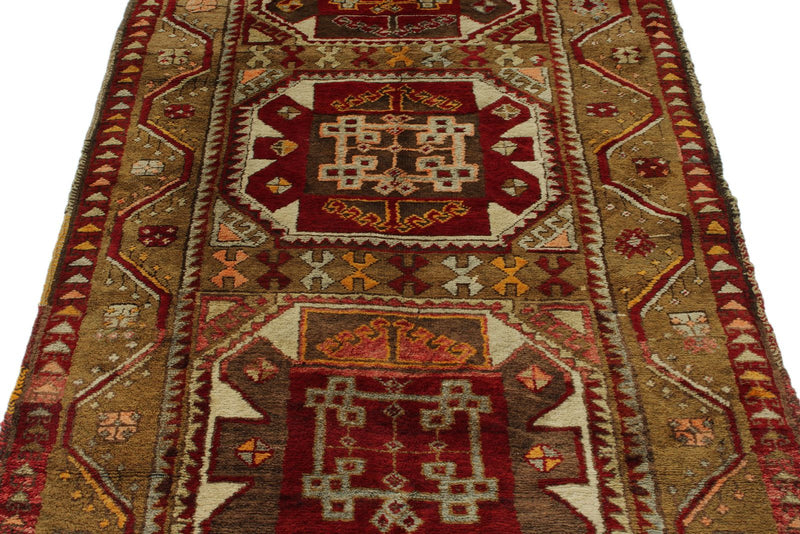 4x7 Red and Olive Green Turkish Tribal Rug