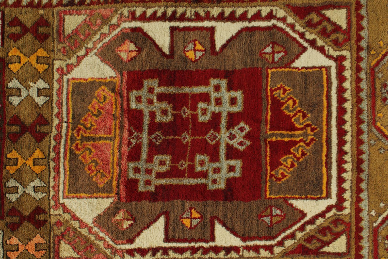 4x7 Red and Olive Green Turkish Tribal Rug