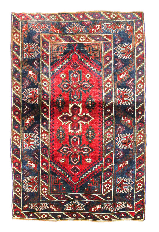 4x6 Red and Navy Turkish Tribal Rug