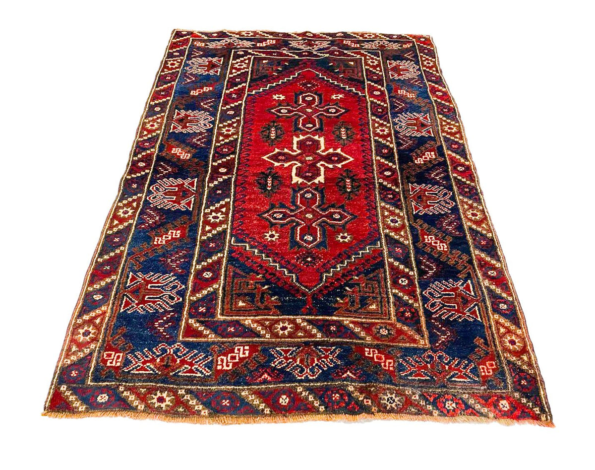 4x6 Red and Navy Turkish Tribal Rug