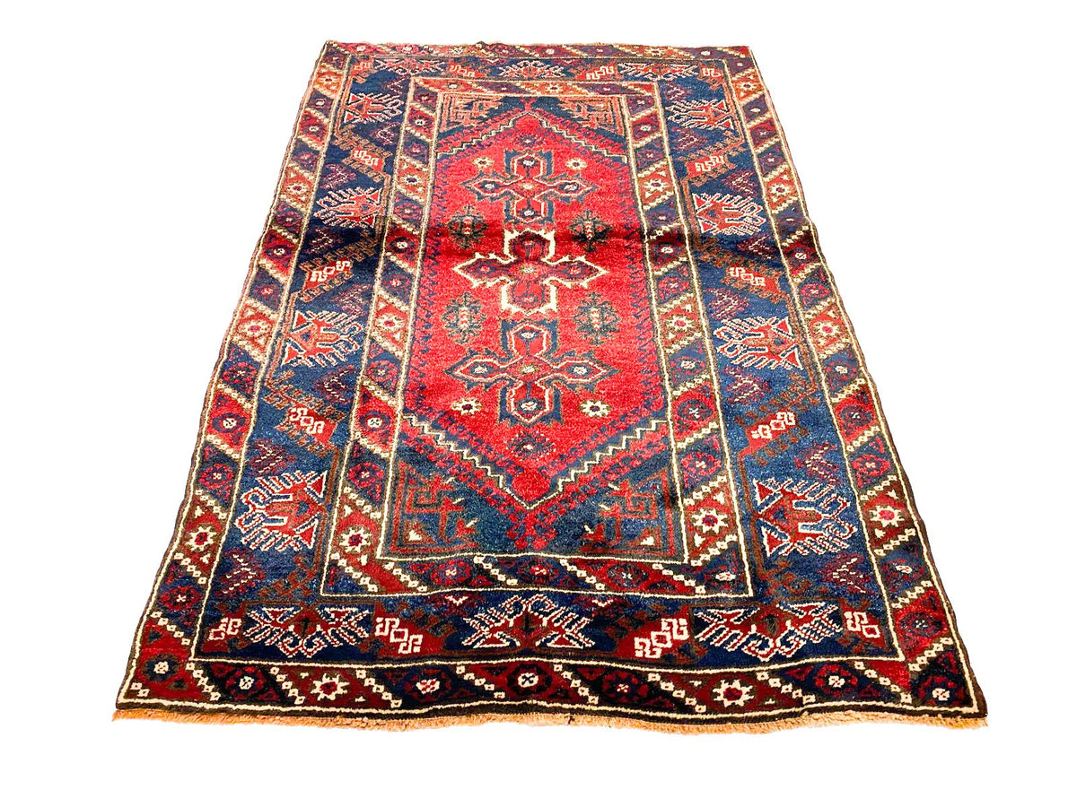 4x6 Red and Navy Turkish Tribal Rug