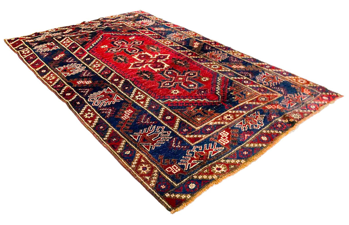 4x6 Red and Navy Turkish Tribal Rug