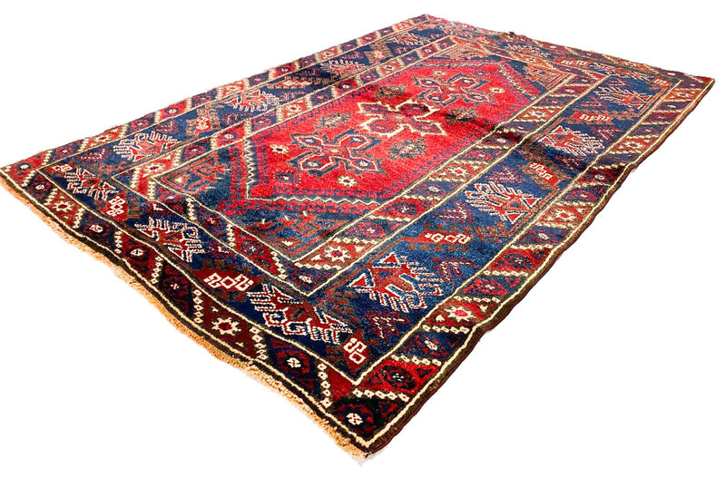 4x6 Red and Navy Turkish Tribal Rug