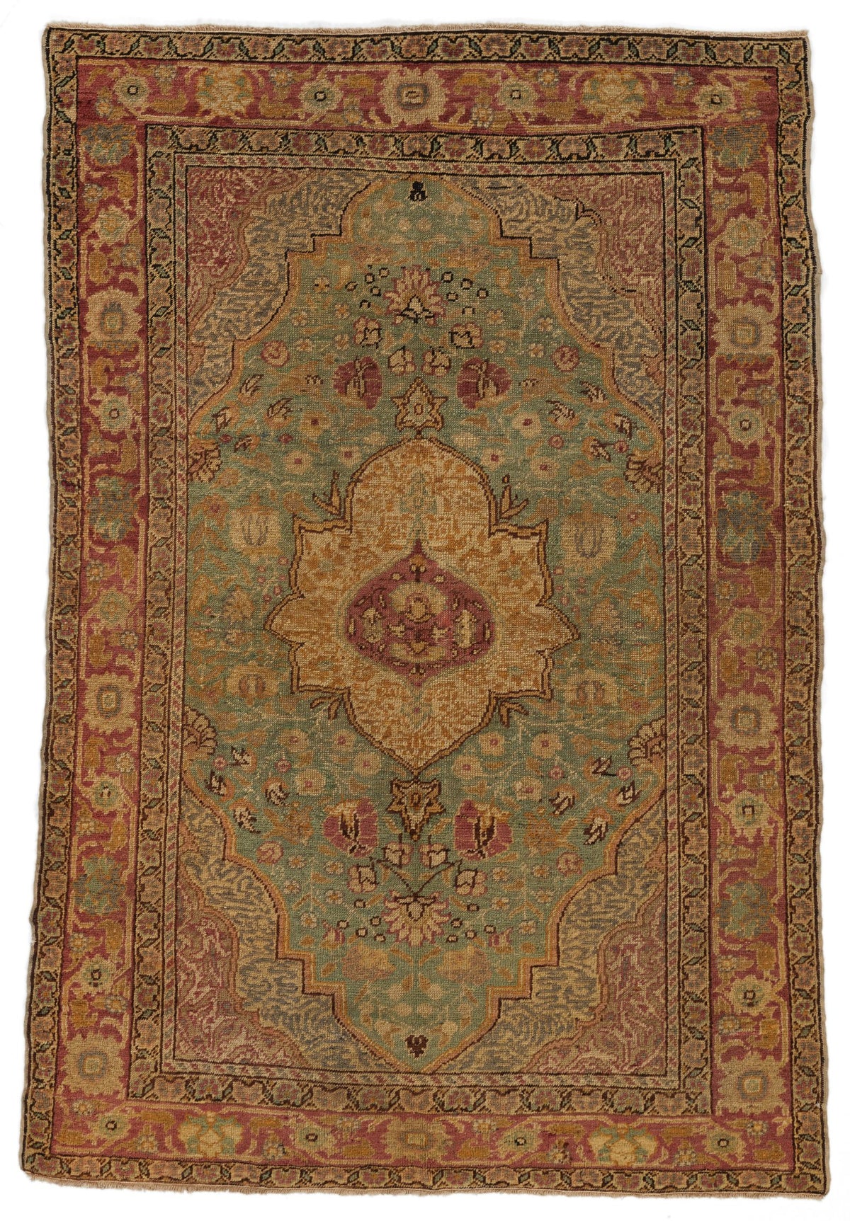 4x6 Green and Red Turkish Oushak Rug