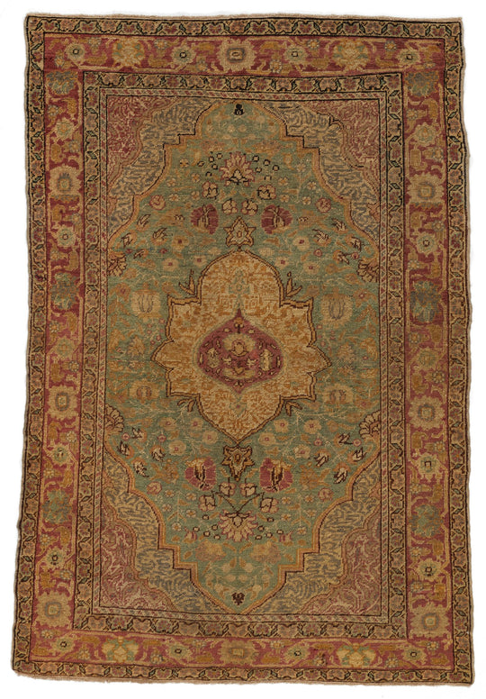 4x6 Green and Red Turkish Oushak Rug