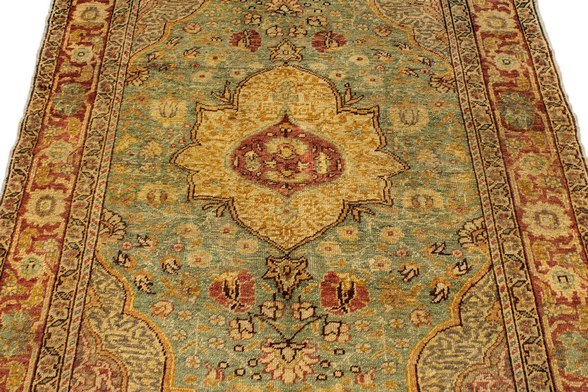 4x6 Green and Red Turkish Oushak Rug