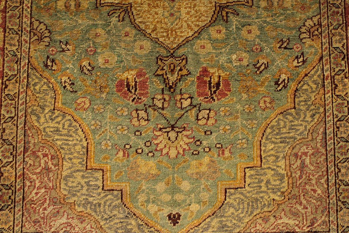4x6 Green and Red Turkish Oushak Rug