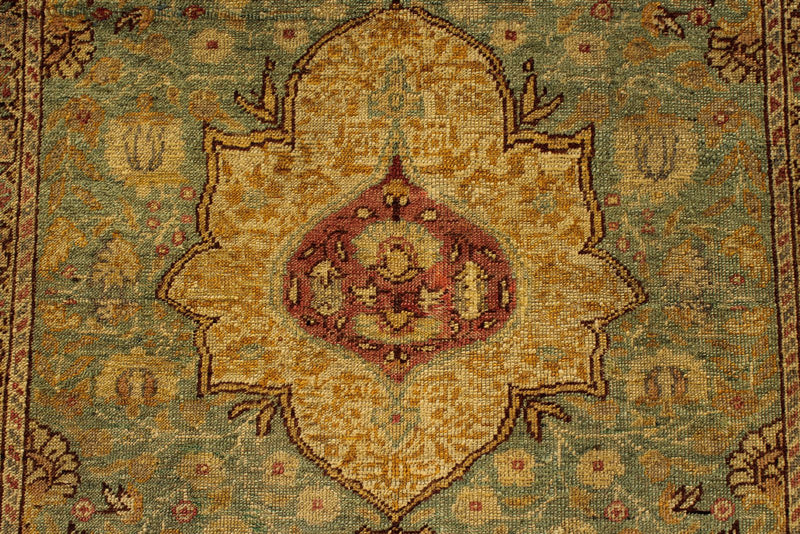 4x6 Green and Red Turkish Oushak Rug