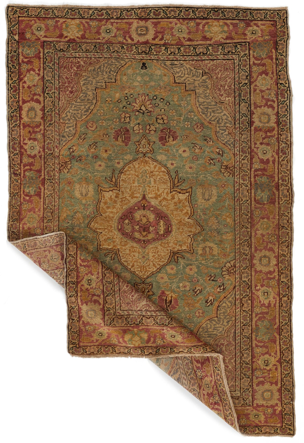 4x6 Green and Red Turkish Oushak Rug