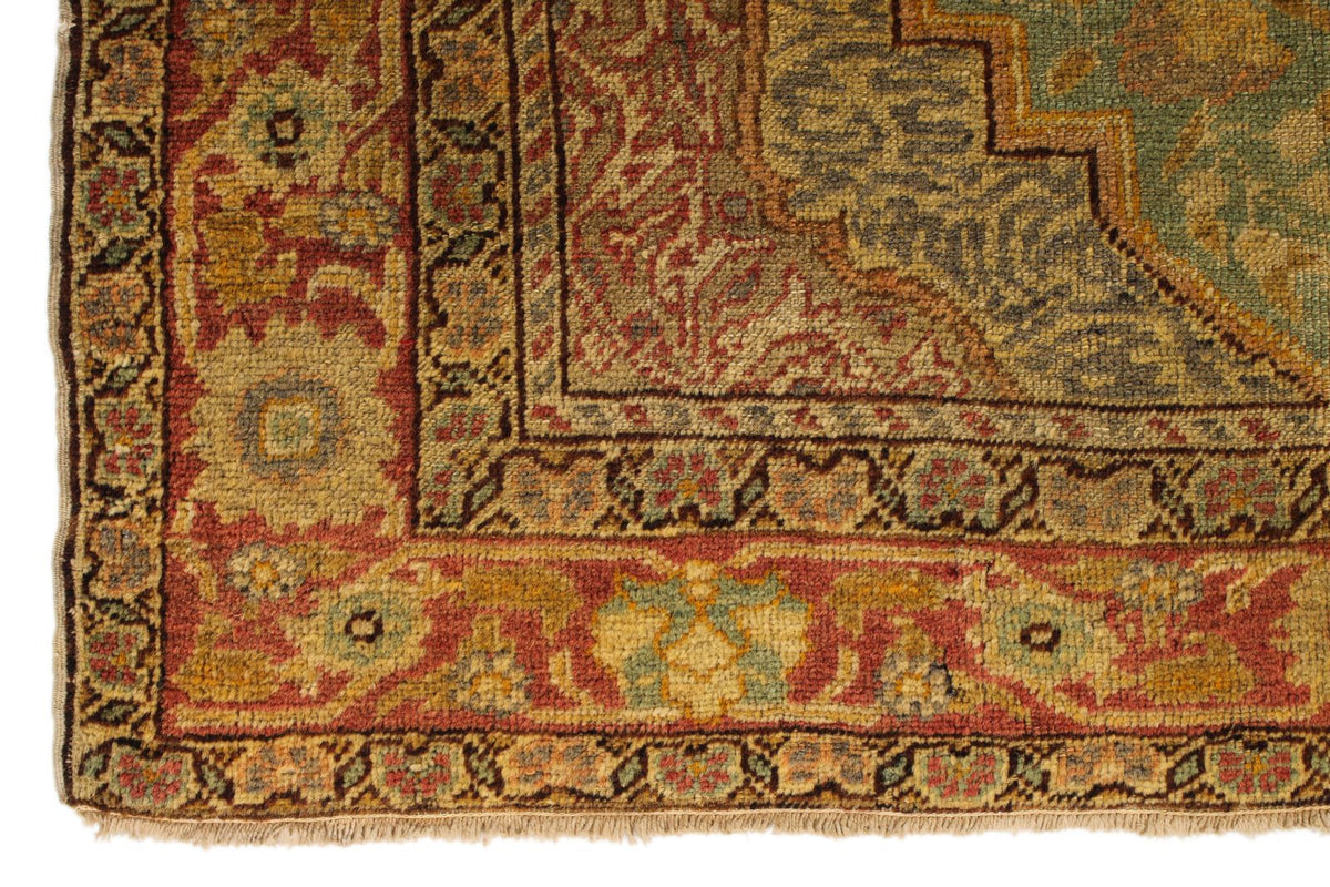 4x6 Green and Red Turkish Oushak Rug