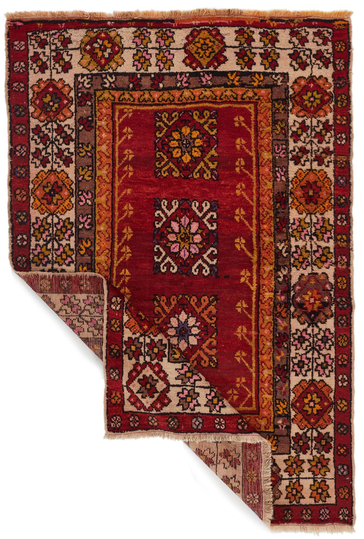 4x6 Red and Ivory Turkish Tribal Rug