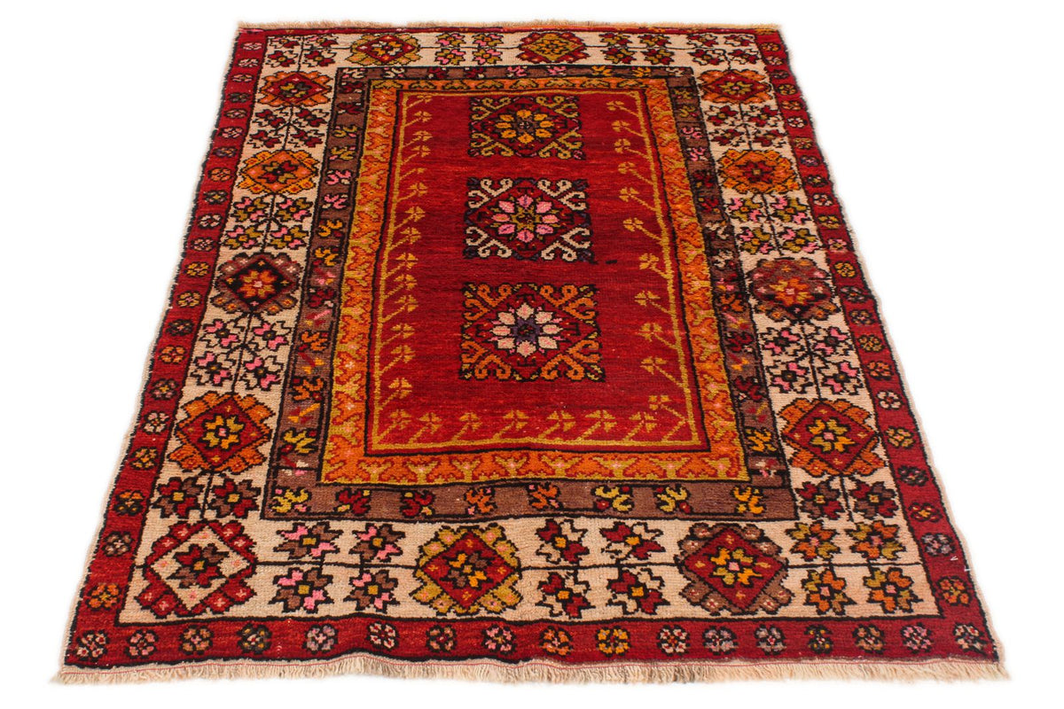 4x6 Red and Ivory Turkish Tribal Rug