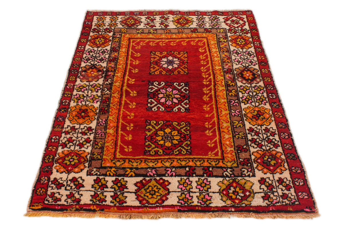 4x6 Red and Ivory Turkish Tribal Rug