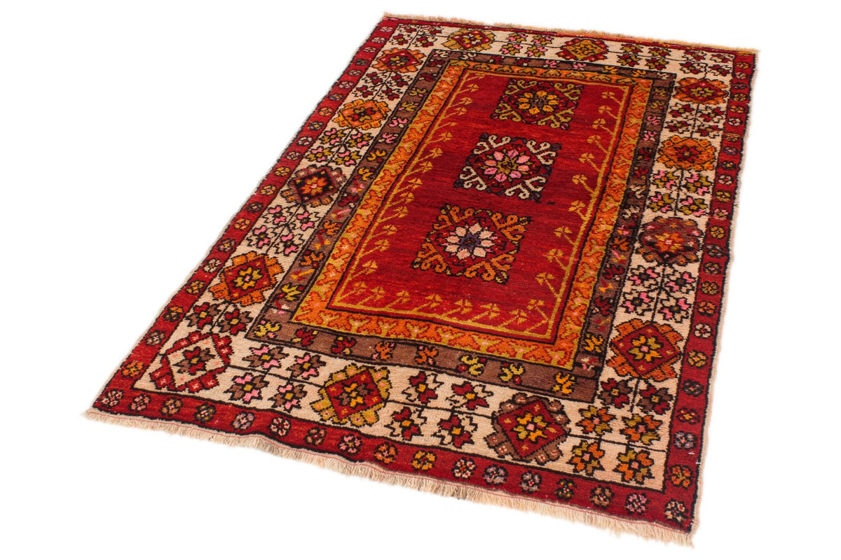 4x6 Red and Ivory Turkish Tribal Rug