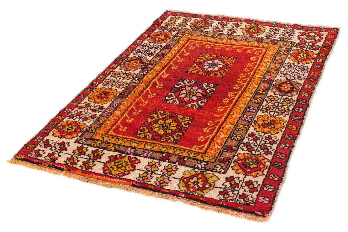 4x6 Red and Ivory Turkish Tribal Rug
