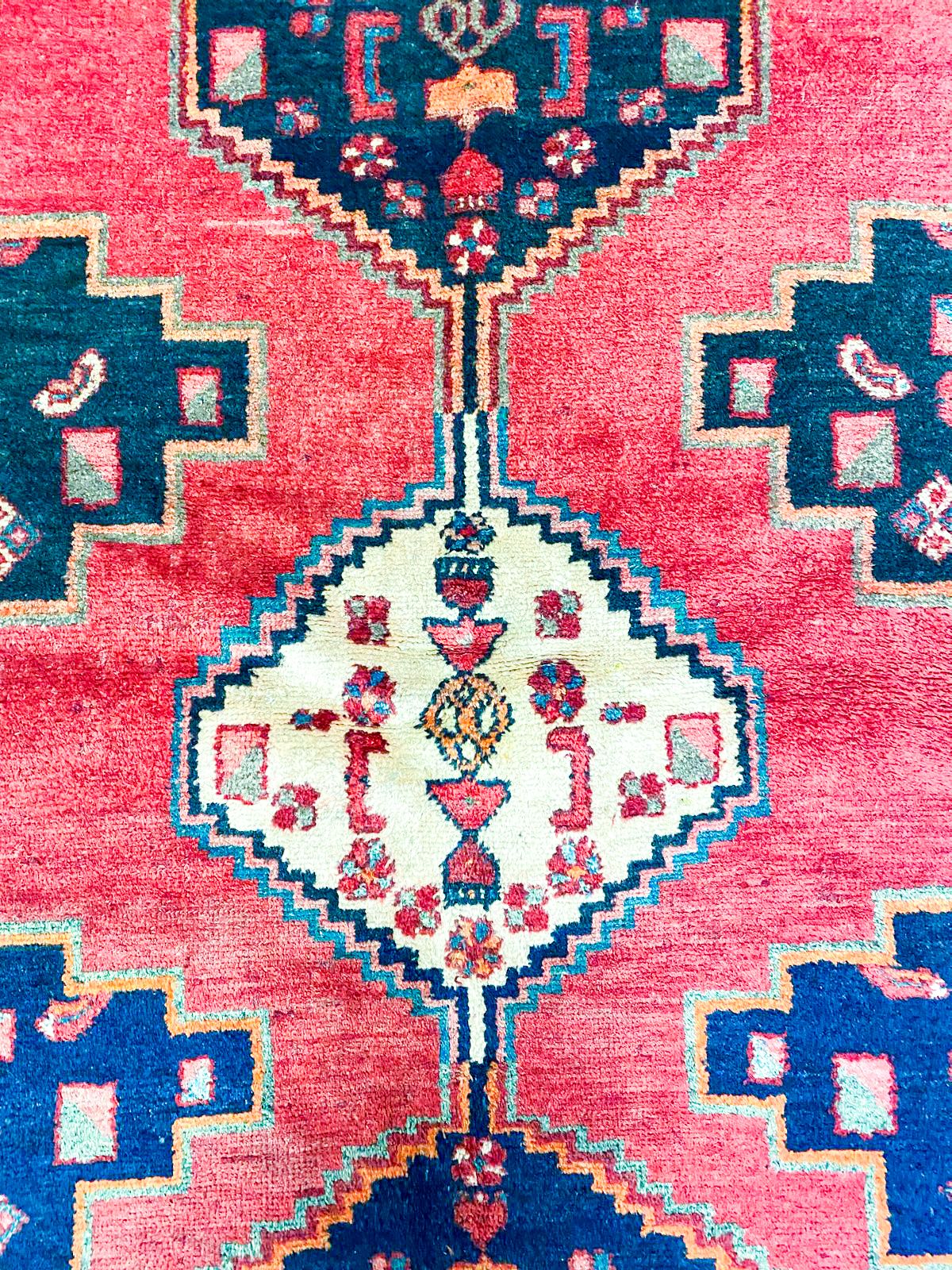 Vintage Handmade 4x7 Red and Navy Anatolian Turkish Tribal Distressed Area Rug