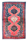 Vintage Handmade 4x7 Red and Navy Anatolian Turkish Tribal Distressed Area Rug
