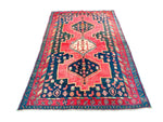 Vintage Handmade 4x7 Red and Navy Anatolian Turkish Tribal Distressed Area Rug