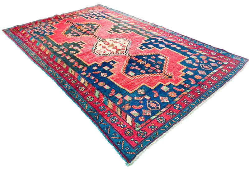 Vintage Handmade 4x7 Red and Navy Anatolian Turkish Tribal Distressed Area Rug