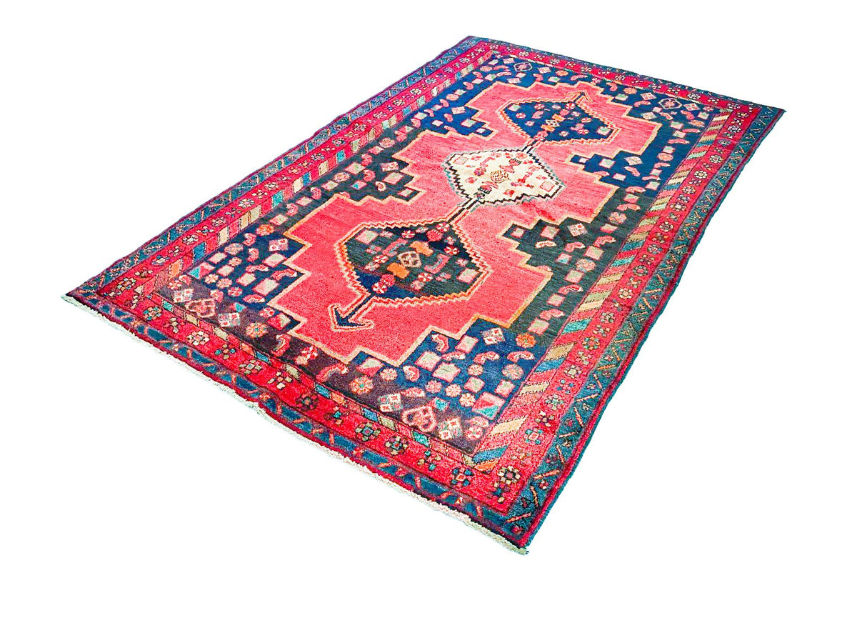 Vintage Handmade 4x7 Red and Navy Anatolian Turkish Tribal Distressed Area Rug