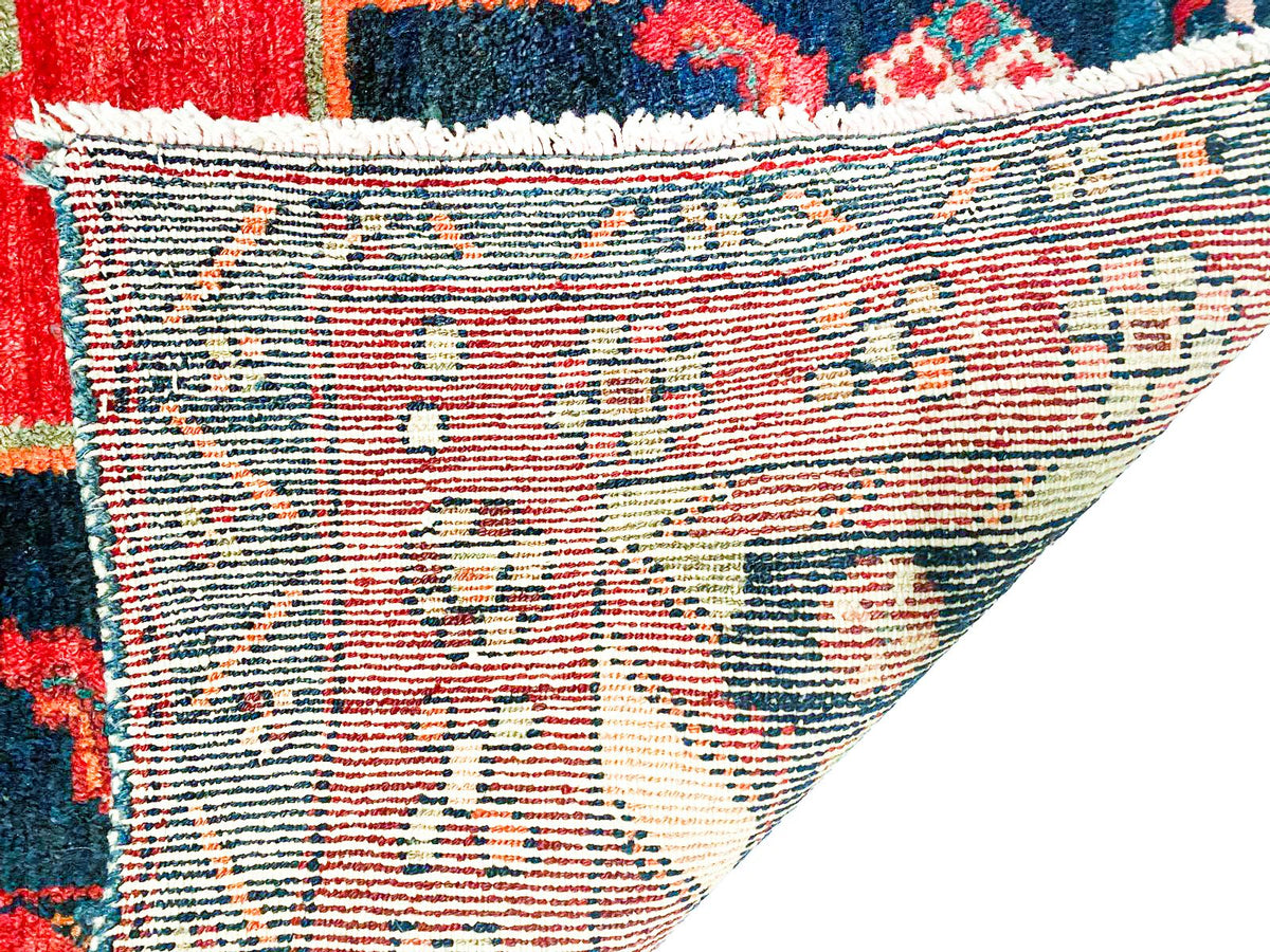 Vintage Handmade 4x7 Red and Navy Anatolian Turkish Tribal Distressed Area Rug