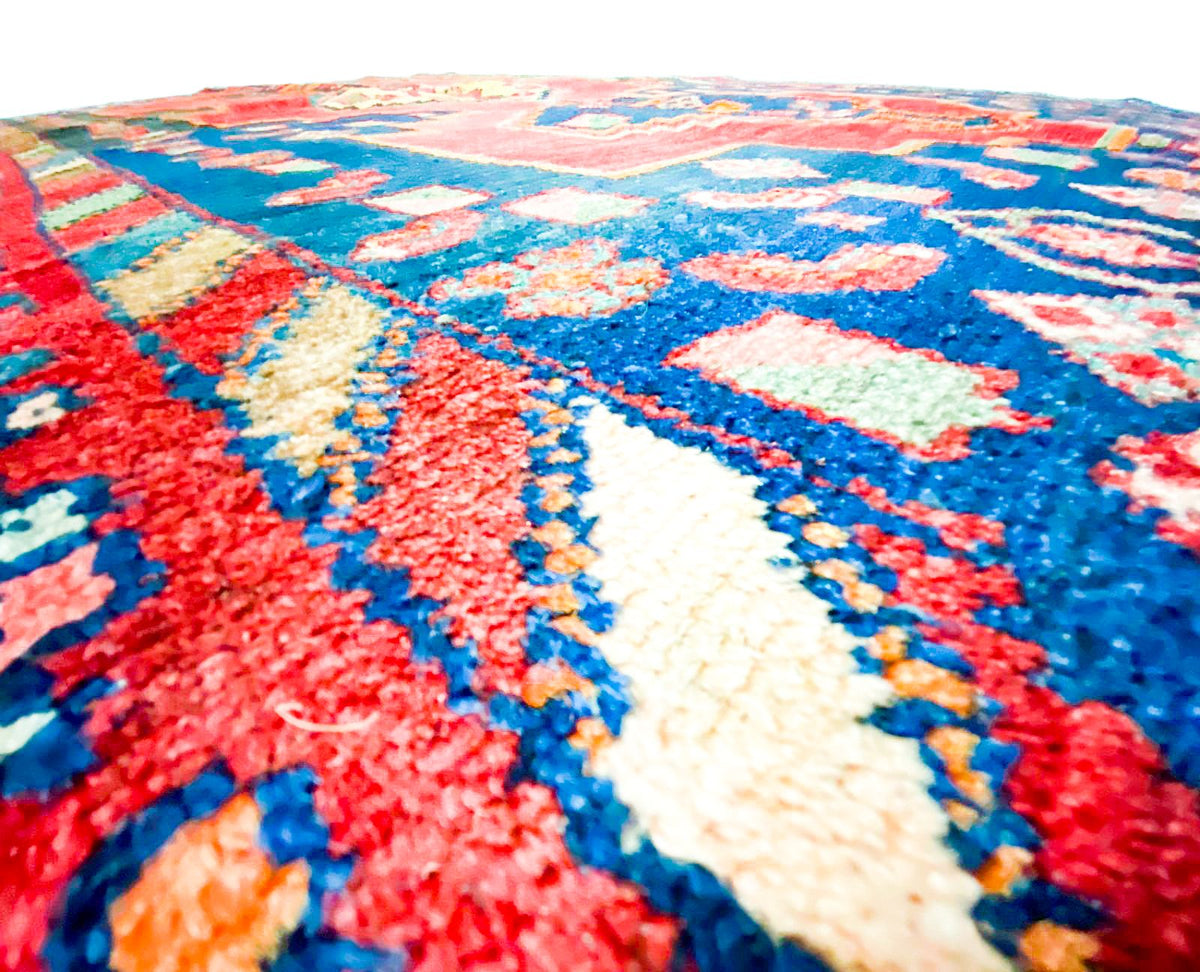 Vintage Handmade 4x7 Red and Navy Anatolian Turkish Tribal Distressed Area Rug