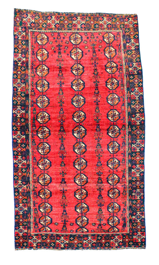 Vintage Handmade 4x7 Red and Navy Anatolian Turkish Tribal Distressed Area Rug