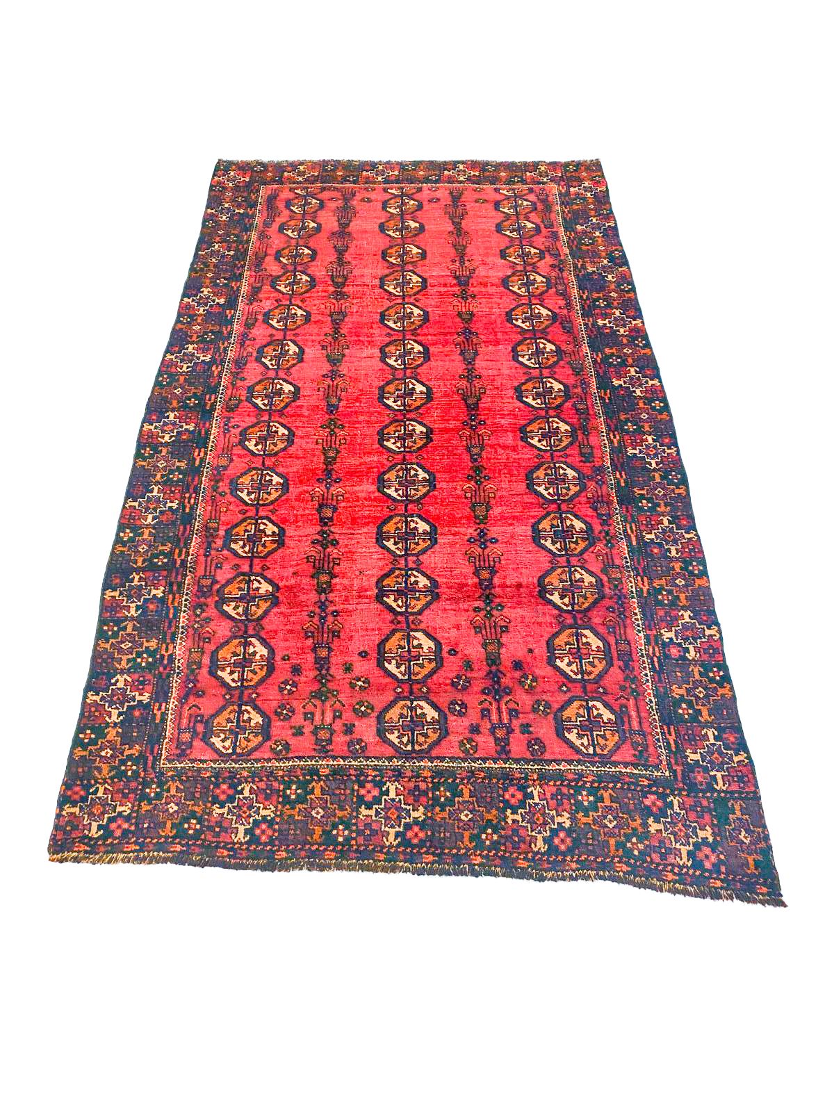 Vintage Handmade 4x7 Red and Navy Anatolian Turkish Tribal Distressed Area Rug