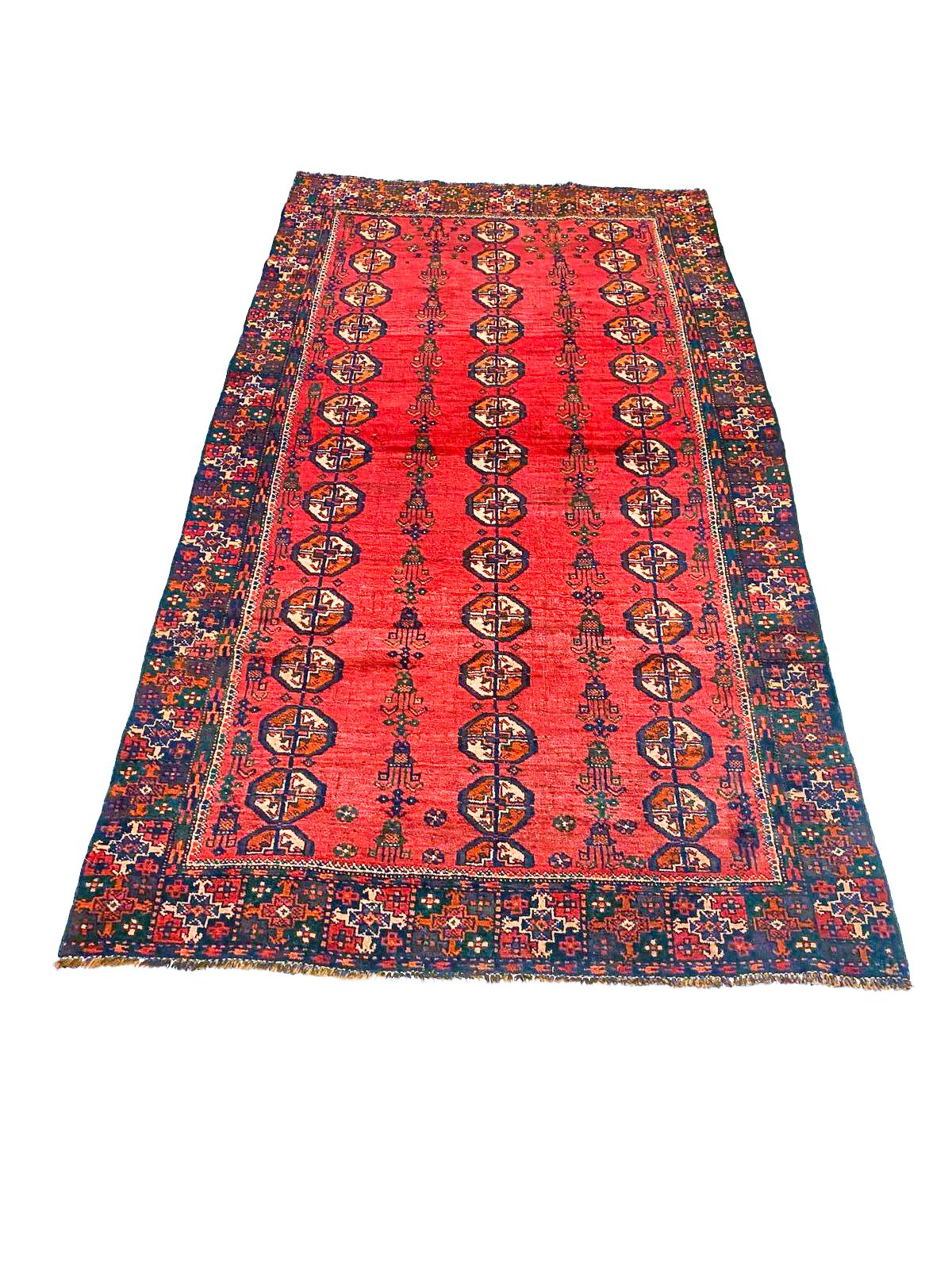 Vintage Handmade 4x7 Red and Navy Anatolian Turkish Tribal Distressed Area Rug