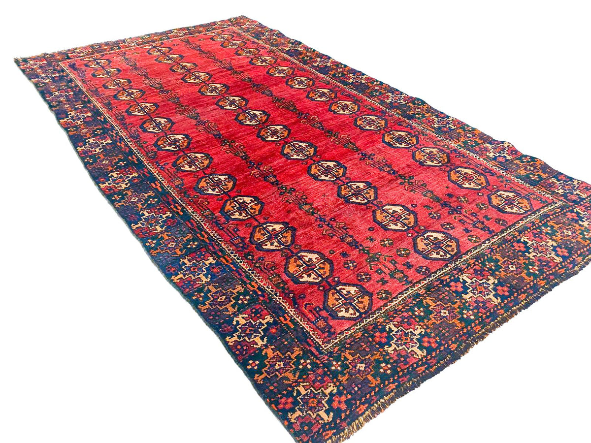 Vintage Handmade 4x7 Red and Navy Anatolian Turkish Tribal Distressed Area Rug