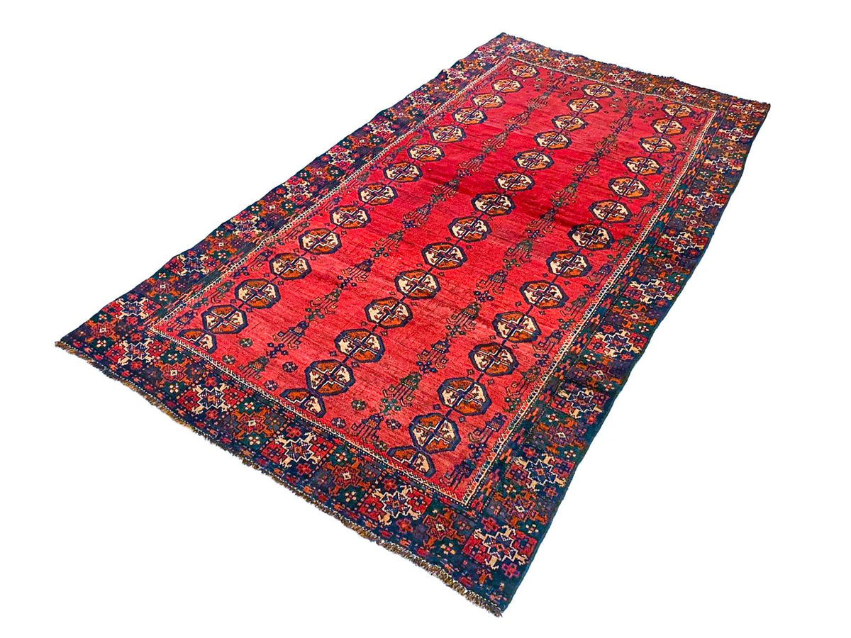 Vintage Handmade 4x7 Red and Navy Anatolian Turkish Tribal Distressed Area Rug