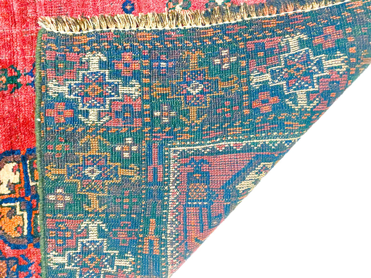 Vintage Handmade 4x7 Red and Navy Anatolian Turkish Tribal Distressed Area Rug