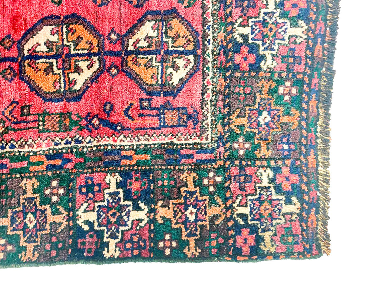 Vintage Handmade 4x7 Red and Navy Anatolian Turkish Tribal Distressed Area Rug