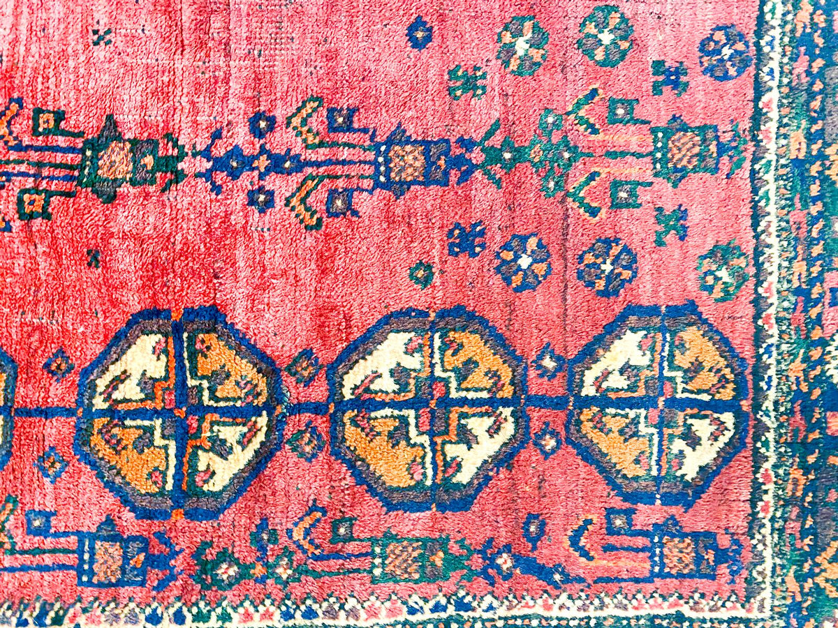 Vintage Handmade 4x7 Red and Navy Anatolian Turkish Tribal Distressed Area Rug