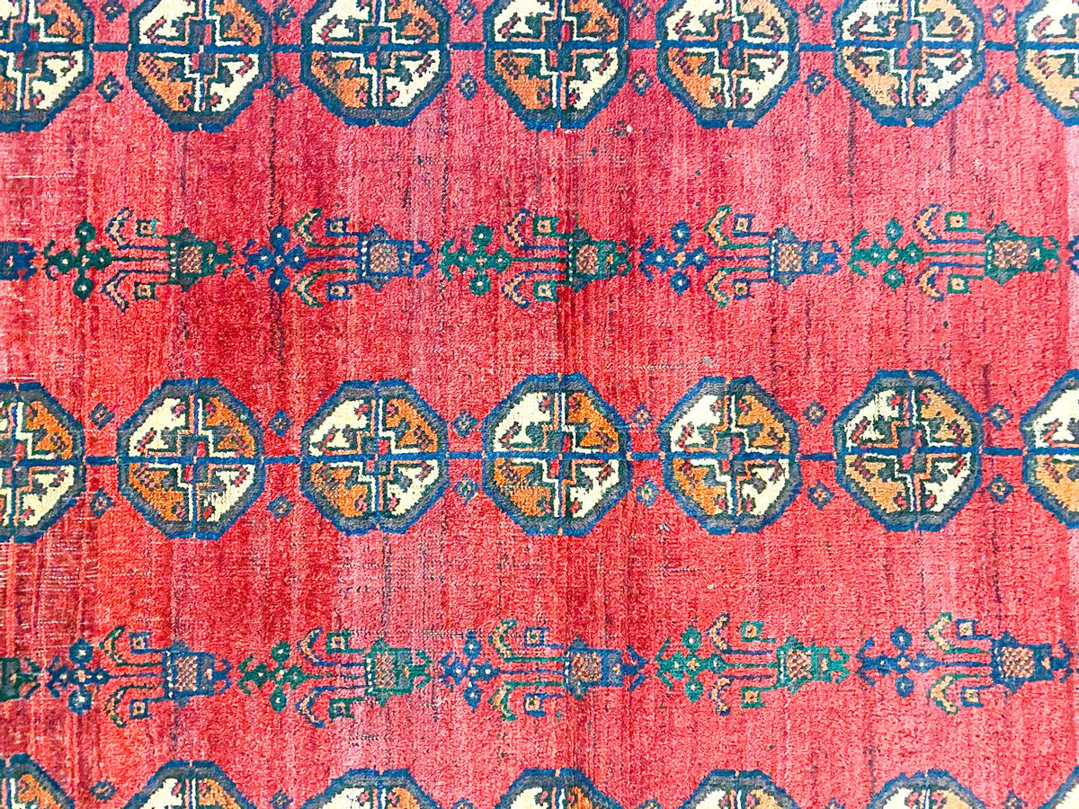 Vintage Handmade 4x7 Red and Navy Anatolian Turkish Tribal Distressed Area Rug