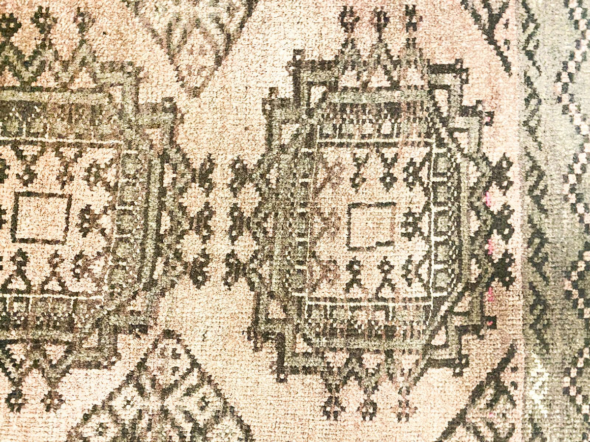 Vintage Handmade 4x5 Brown and Green Anatolian Caucasian Tribal Distressed Area Rug