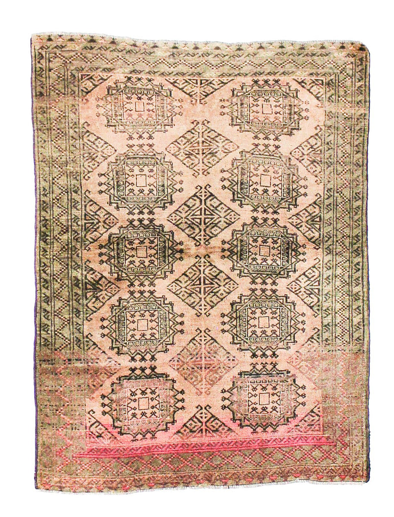 Vintage Handmade 4x5 Brown and Green Anatolian Caucasian Tribal Distressed Area Rug