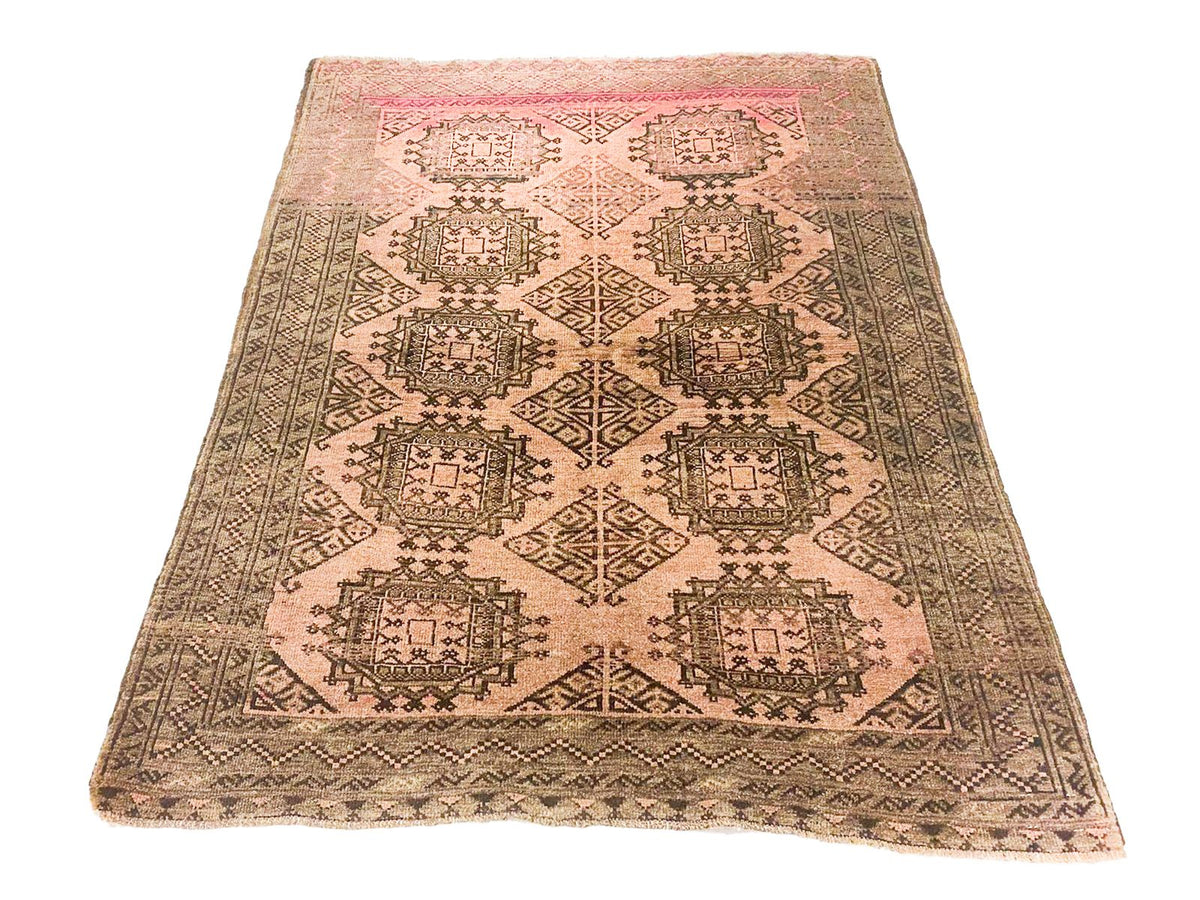 Vintage Handmade 4x5 Brown and Green Anatolian Caucasian Tribal Distressed Area Rug