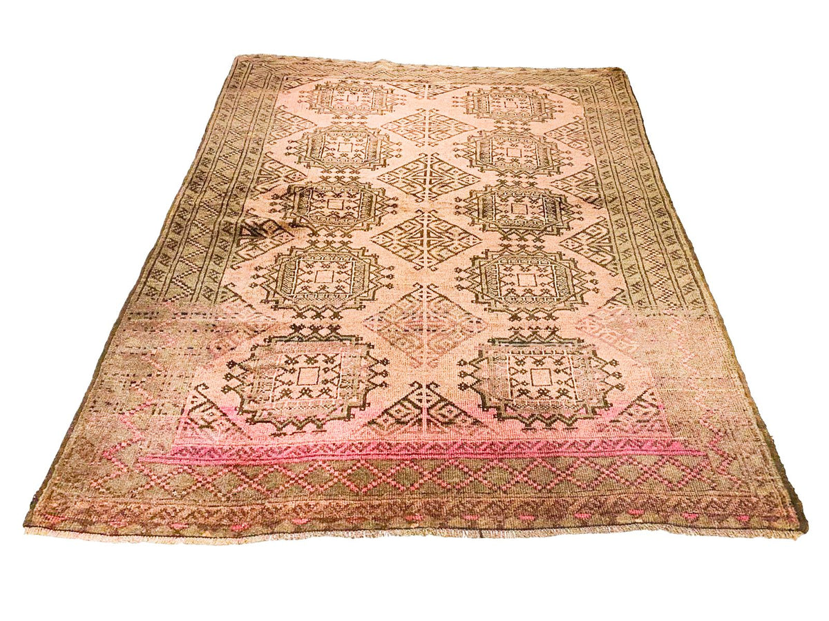 Vintage Handmade 4x5 Brown and Green Anatolian Caucasian Tribal Distressed Area Rug